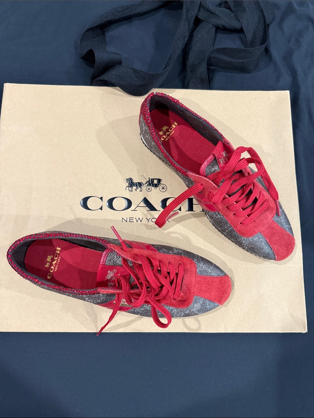 Coach Red and Gray Women's Lace-Up Sneakers